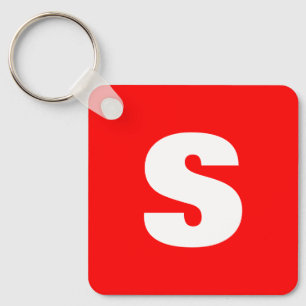 Initial Letter Monogram Modern Style Red White Keychain