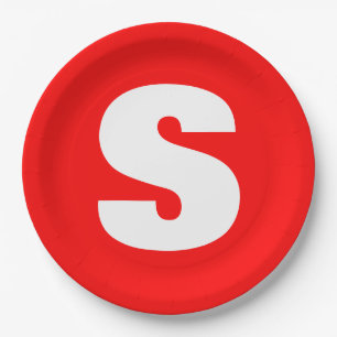 Initial Letter Monogram Modern Style Red White Paper Plate