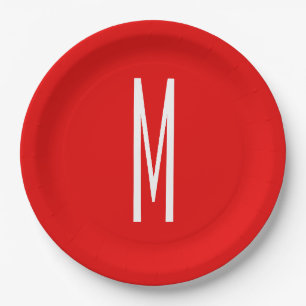 Initial Letter Monogram Modern Style Red White Paper Plate