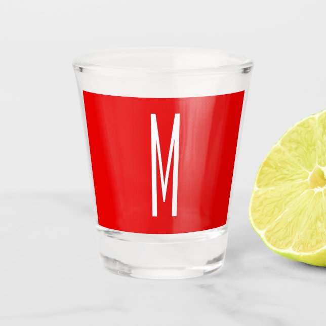 Initial Letter Monogram Modern Style Red White Shot Glass (Front)