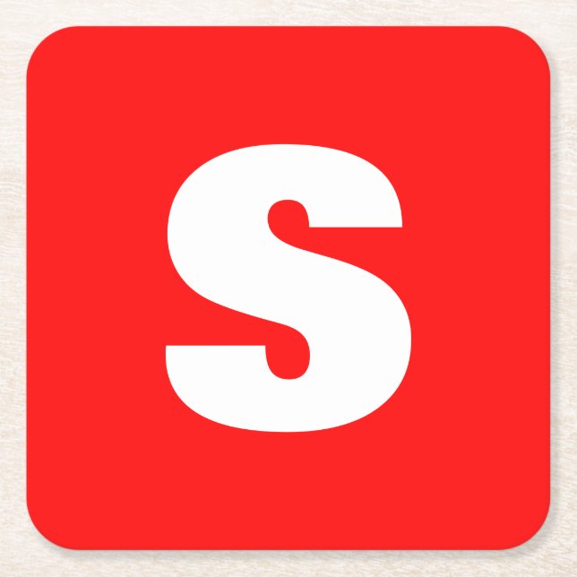 Initial Letter Monogram Modern Style Red White Square Paper Coaster (Front)