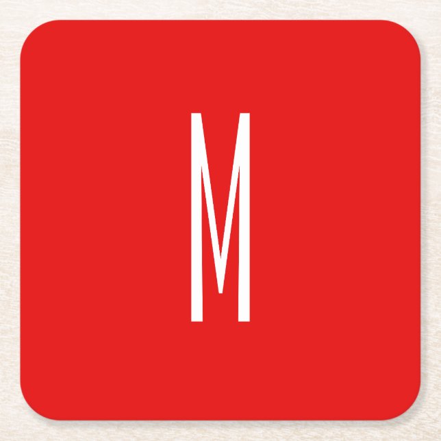 Initial Letter Monogram Modern Style Red White Square Paper Coaster (Front)