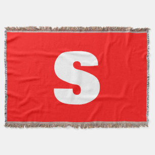Initial Letter Monogram Modern Style Red White Throw Blanket