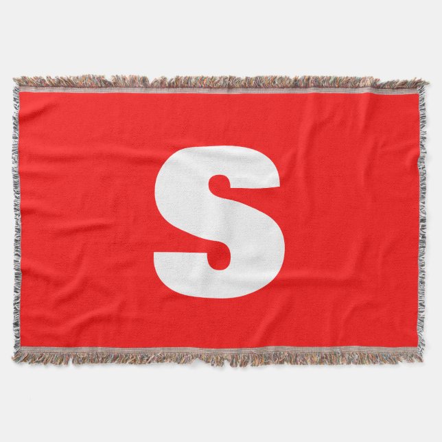Initial Letter Monogram Modern Style Red White Throw Blanket (Front)