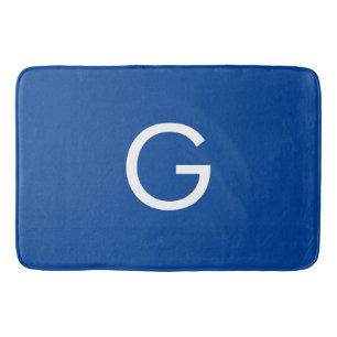 Initial Letter Monogram Modern Stylish Blue Bath Mat