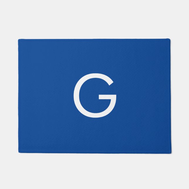 Initial Letter Monogram Modern Stylish Blue Doormat (Front)