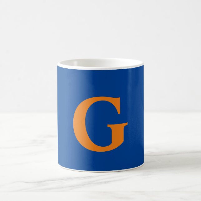 Initial Letter Monogram Modern Stylish Blue Orange Coffee Mug (Center)