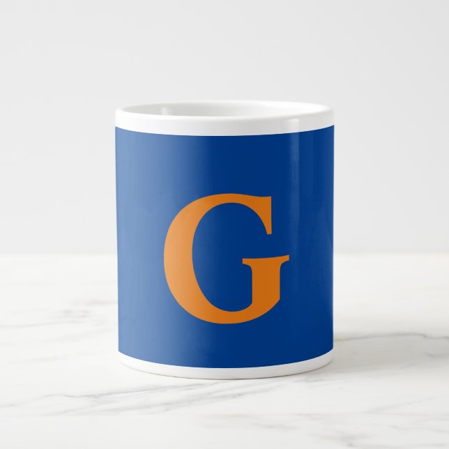 Initial Letter Monogram Modern Stylish Blue Orange Large Coffee Mug (Front)