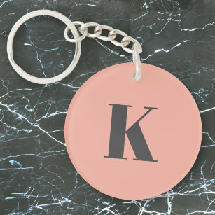 Initial Letter   Monogram Modern Stylish Peach Keychain