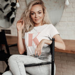 Initial Letter | Monogram Modern Stylish Peach T-Shirt<br><div class="desc">Simple,  stylish custom initial letter monogram women's t-shirt in modern minimalist typography in peach pink. A perfect custom gift or fashion accessory with a personal touch!</div>