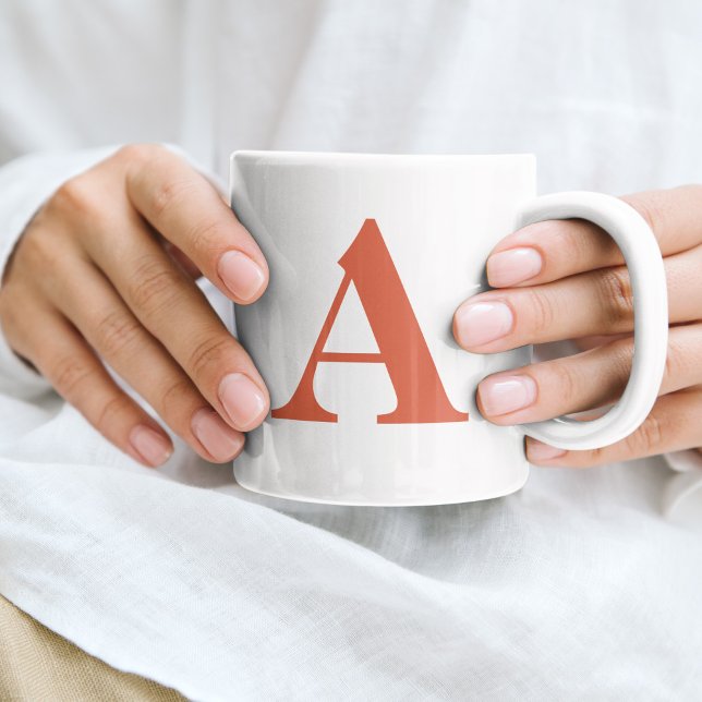 Initial Letter Monogram Modern Stylish Terracotta Coffee Mug (Creator Uploaded)