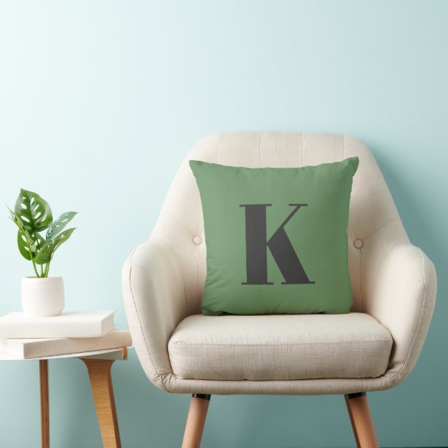 Initial Letter | Monogram Modern Trendy Sage Green Throw Pillow (Chair)