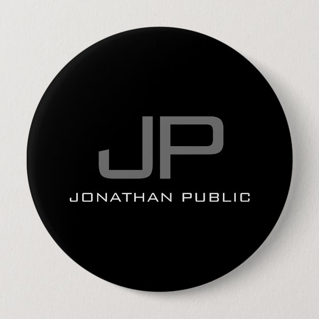Initial Letter Monogram Name Black Template Huge 4 Inch Round Button (Front)