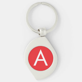 Initial Letter Monogram Red White Plain Modern Keychain