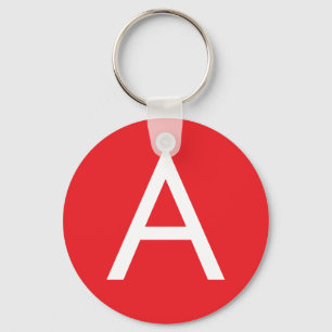 Initial Letter Monogram Red White Plain Modern Keychain