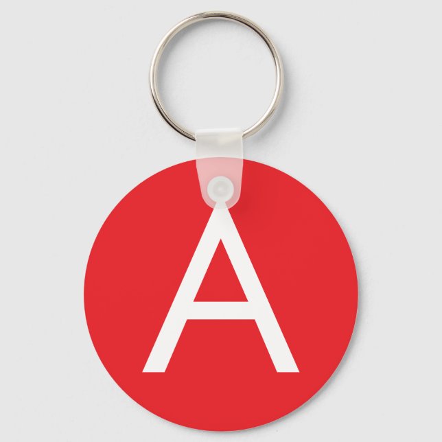 Initial Letter Monogram Red White Plain Modern Keychain (Front)