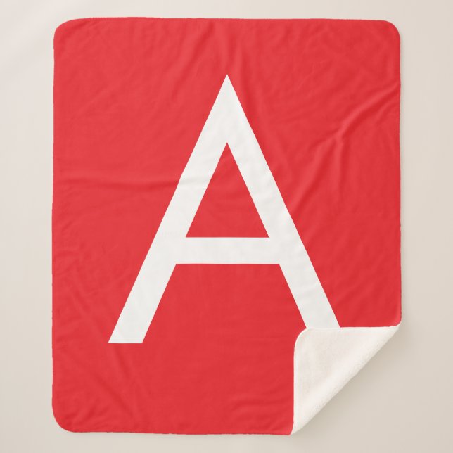 Initial Letter Monogram Red White Plain Modern Sherpa Blanket (Front)