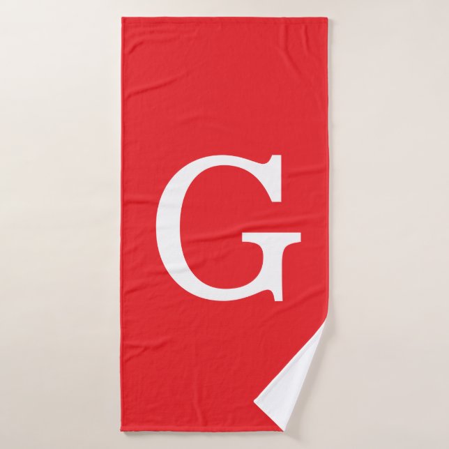 Initial Letter Monogram Red White Plain Simple Bath Towel (Bath Towel)