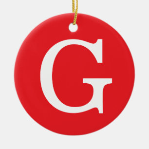 Initial Letter Monogram Red White Plain Simple Ceramic Ornament
