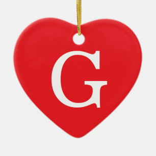 Initial Letter Monogram Red White Plain Simple Ceramic Ornament
