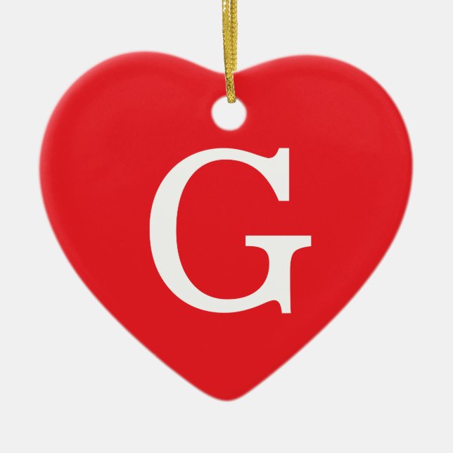 Initial Letter Monogram Red White Plain Simple Ceramic Ornament (Front)