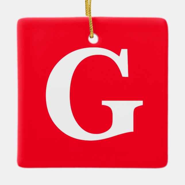 Initial Letter Monogram Red White Plain Simple Ceramic Ornament (Front)