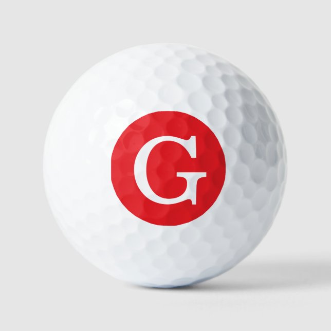 Initial Letter Monogram Red White Plain Simple Golf Balls (Front)