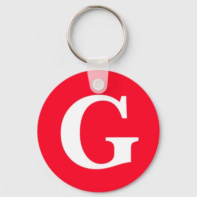 Initial Letter Monogram Red White Plain Simple Keychain (Front)