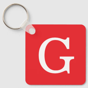 Initial Letter Monogram Red White Plain Simple Keychain