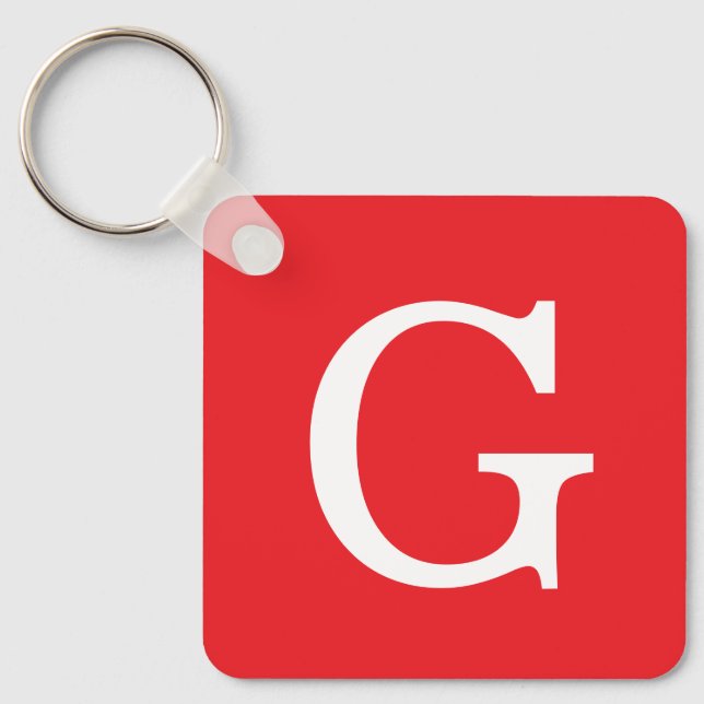 Initial Letter Monogram Red White Plain Simple Keychain (Front)