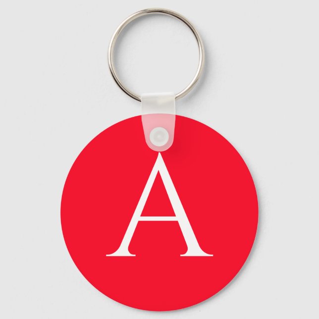 Initial Letter Monogram Red White Plain Simple Keychain (Front)