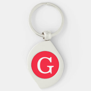 Initial Letter Monogram Red White Plain Simple Keychain