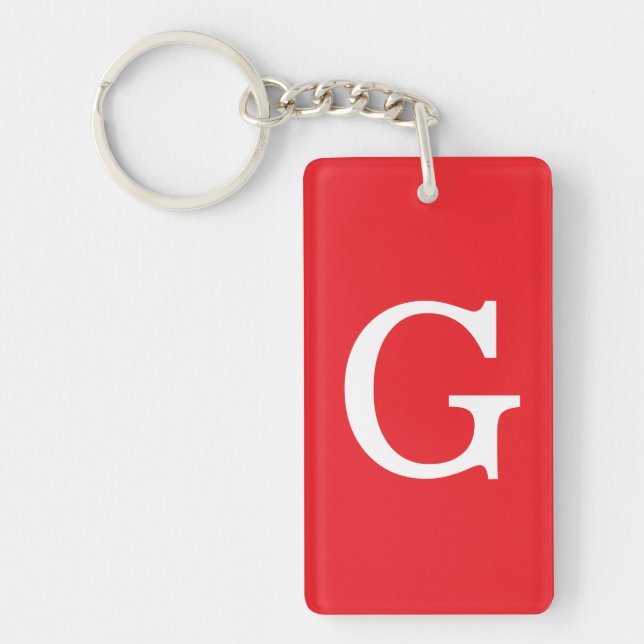 Initial Letter Monogram Red White Plain Simple Keychain (Front)