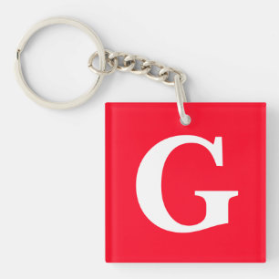 Initial Letter Monogram Red White Plain Simple Keychain
