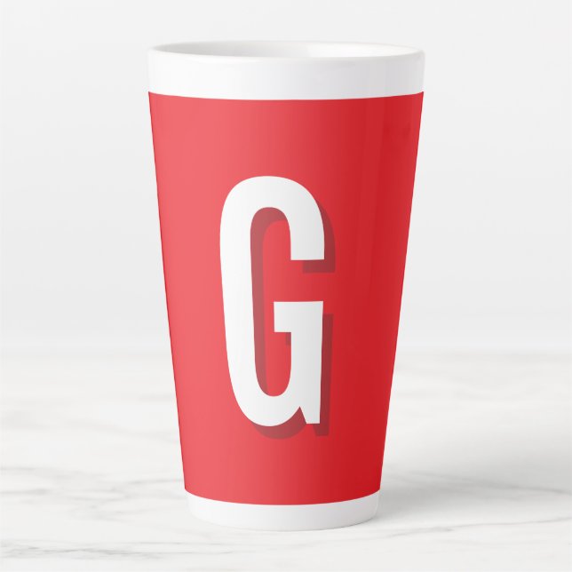 Initial Letter Monogram Red White Plain Simple Latte Mug (Front)
