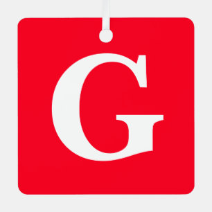 Initial Letter Monogram Red White Plain Simple Metal Ornament