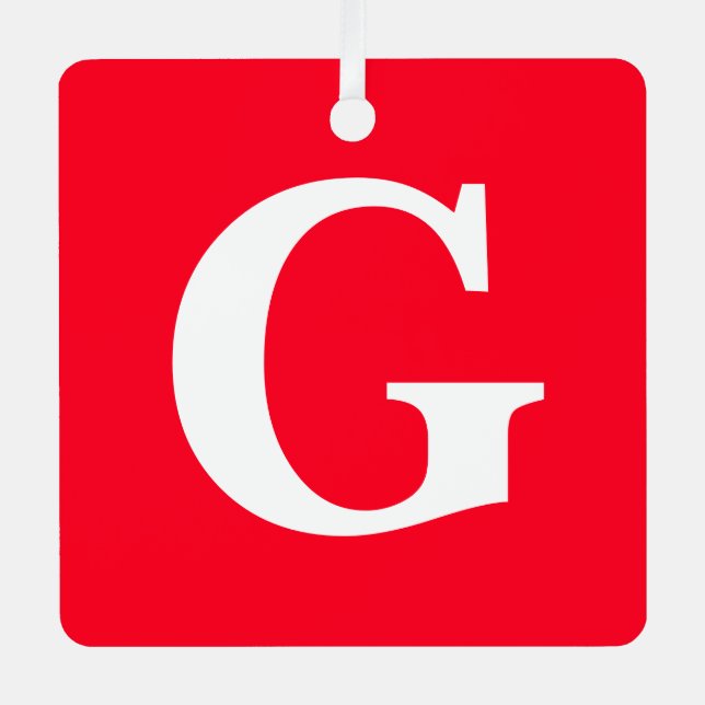 Initial Letter Monogram Red White Plain Simple Metal Ornament (Front)