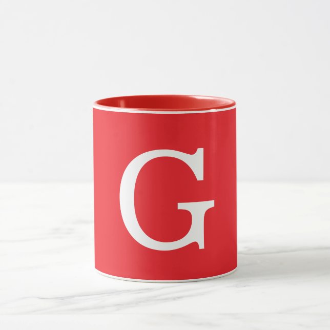 Initial Letter Monogram Red White Plain Simple Mug (Center)