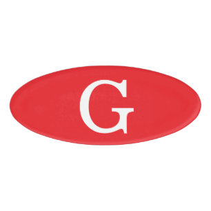 Initial Letter Monogram Red White Plain Simple Name Tag