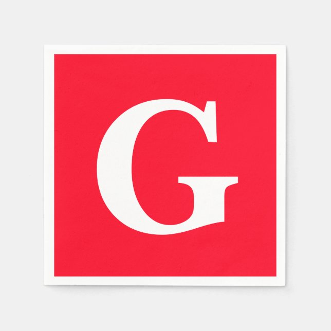 Initial Letter Monogram Red White Plain Simple Napkin (Front)