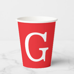 Initial Letter Monogram Red White Plain Simple Paper Cups