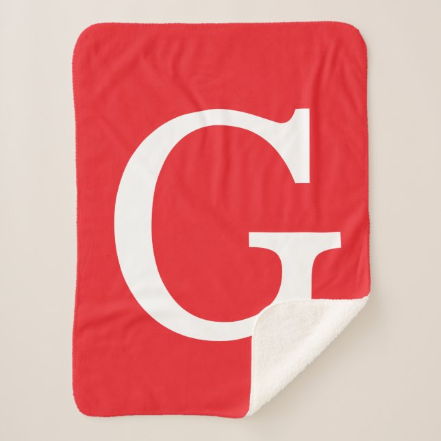 Initial Letter Monogram Red White Plain Simple Sherpa Blanket (Front)