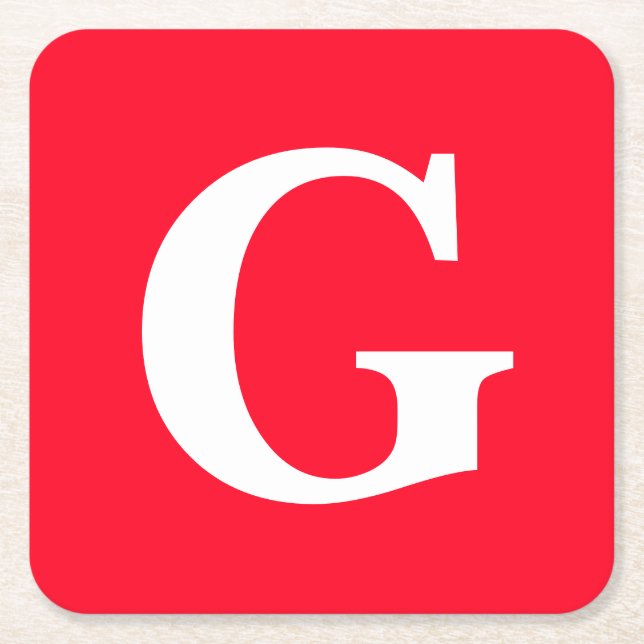 Initial Letter Monogram Red White Plain Simple Square Paper Coaster (Front)