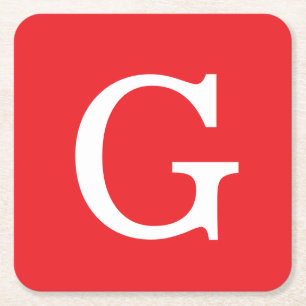 Initial Letter Monogram Red White Plain Simple Square Paper Coaster