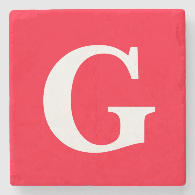Initial Letter Monogram Red White Plain Simple Stone Coaster (Front)