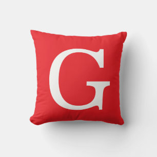 Initial Letter Monogram Red White Plain Simple Throw Pillow