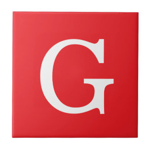 Initial Letter Monogram Red White Plain Simple Tile