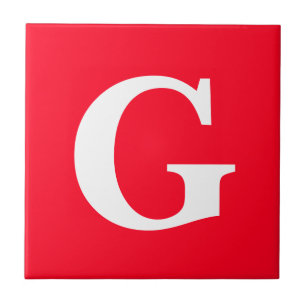 Initial Letter Monogram Red White Plain Simple Tile