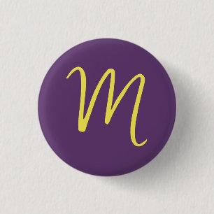 Initial Letter Monogram Stylish Indigo Yellow 1 Inch Round Button