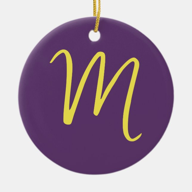Initial Letter Monogram Stylish Indigo Yellow Ceramic Ornament (Front)